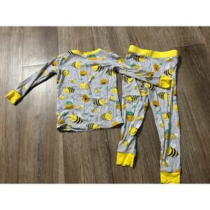 Little Sleepies 2-Piece Pajama Set 12-18 Months Grey Bee Print Bamboo EUC
